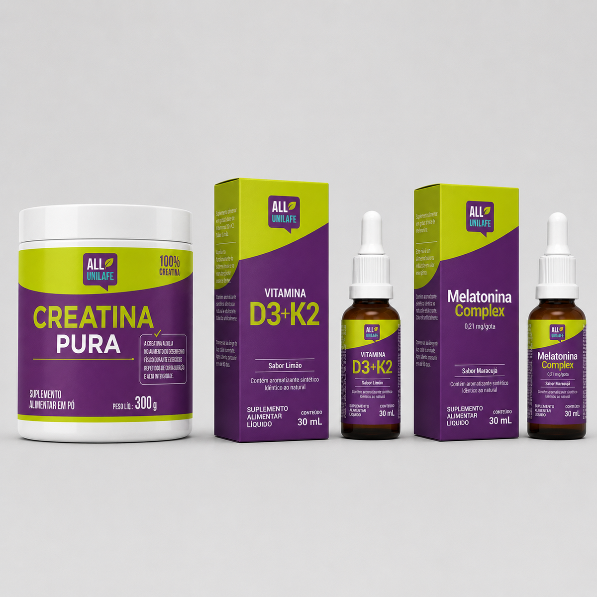 Kit Saúde Total | Creatina Pura + Vitamina D3+K2 + Melatonina Complex