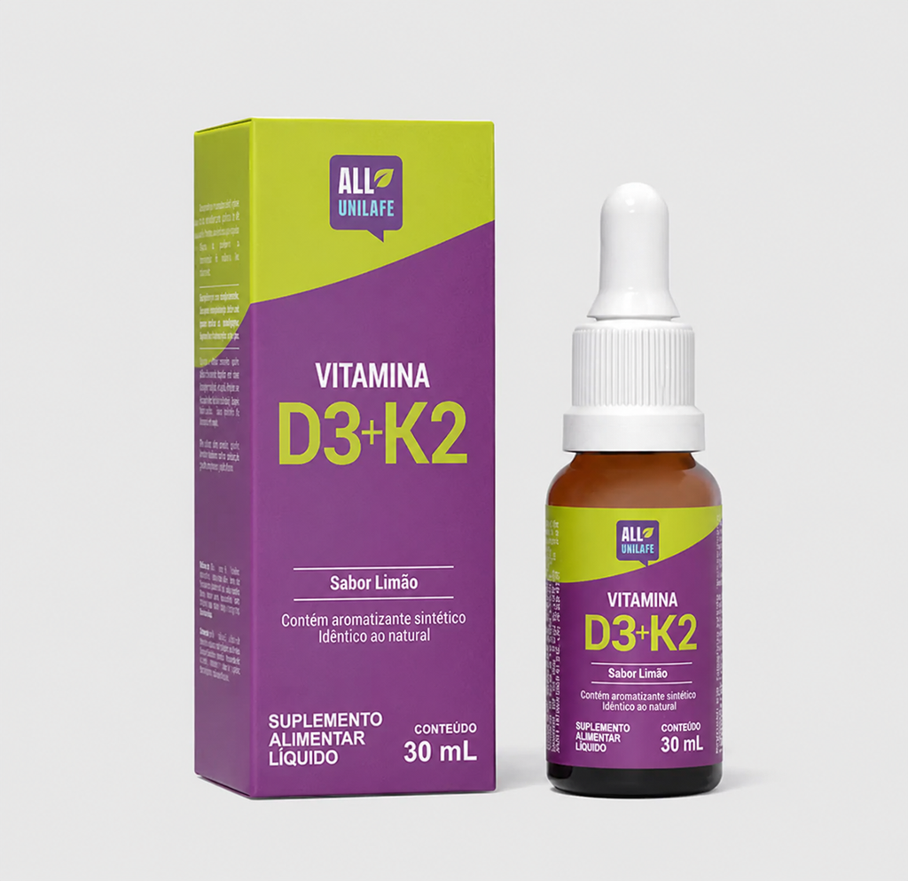 Vitamina D3+K2 Líquida All Unilife 30mL Sabor Limão
