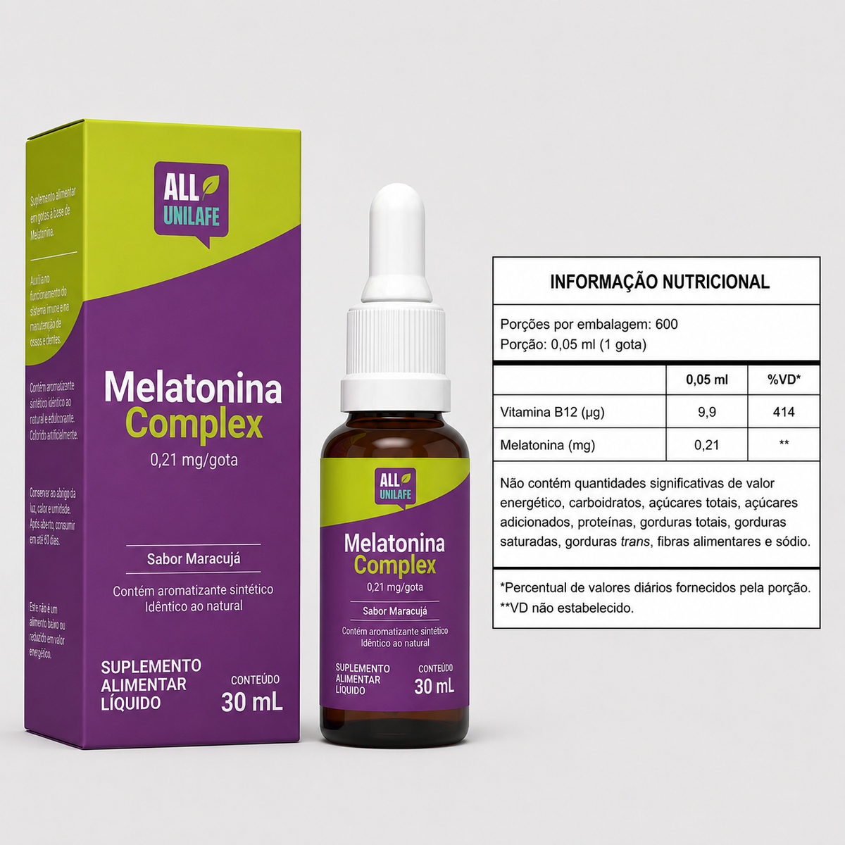 Melatonina Complex + B12 Líquida | 30 mL | Sabor Maracujá